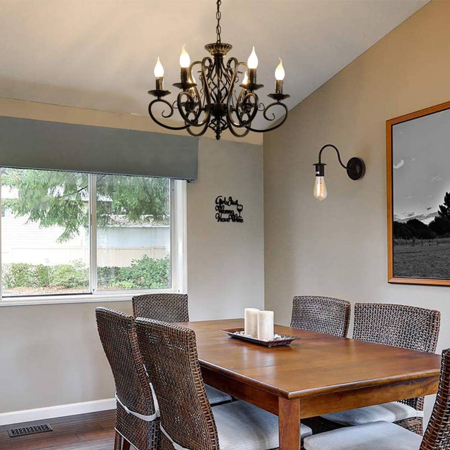 Rustic Vintage Metal Chandelier, Bronze: image 3
