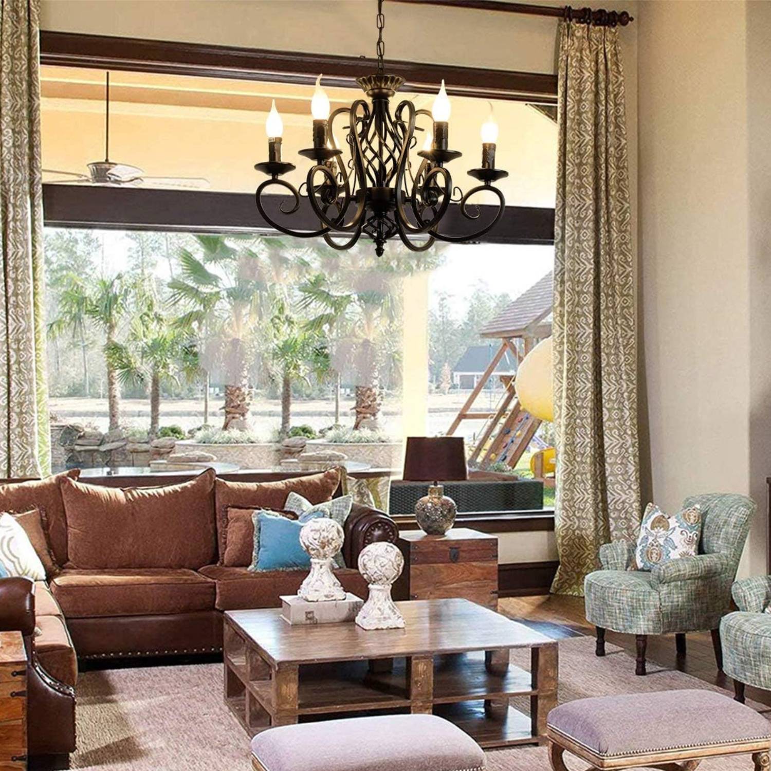 Rustic Vintage Metal Chandelier, Bronze: image 4