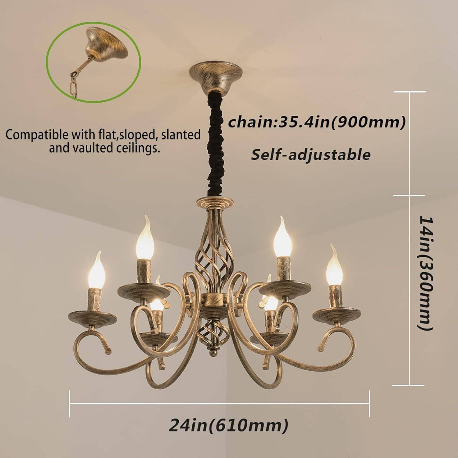 Rustic Vintage Metal Chandelier, Bronze: image 6