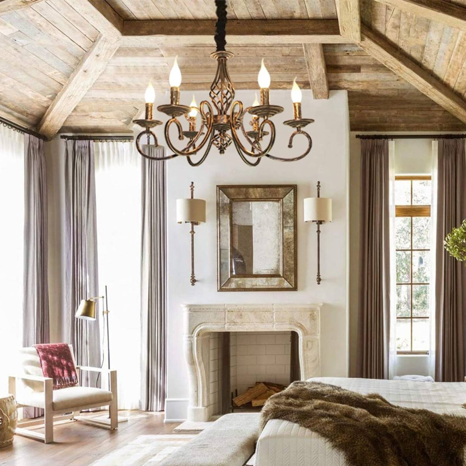 Rustic Vintage Metal Chandelier, Bronze: image 10